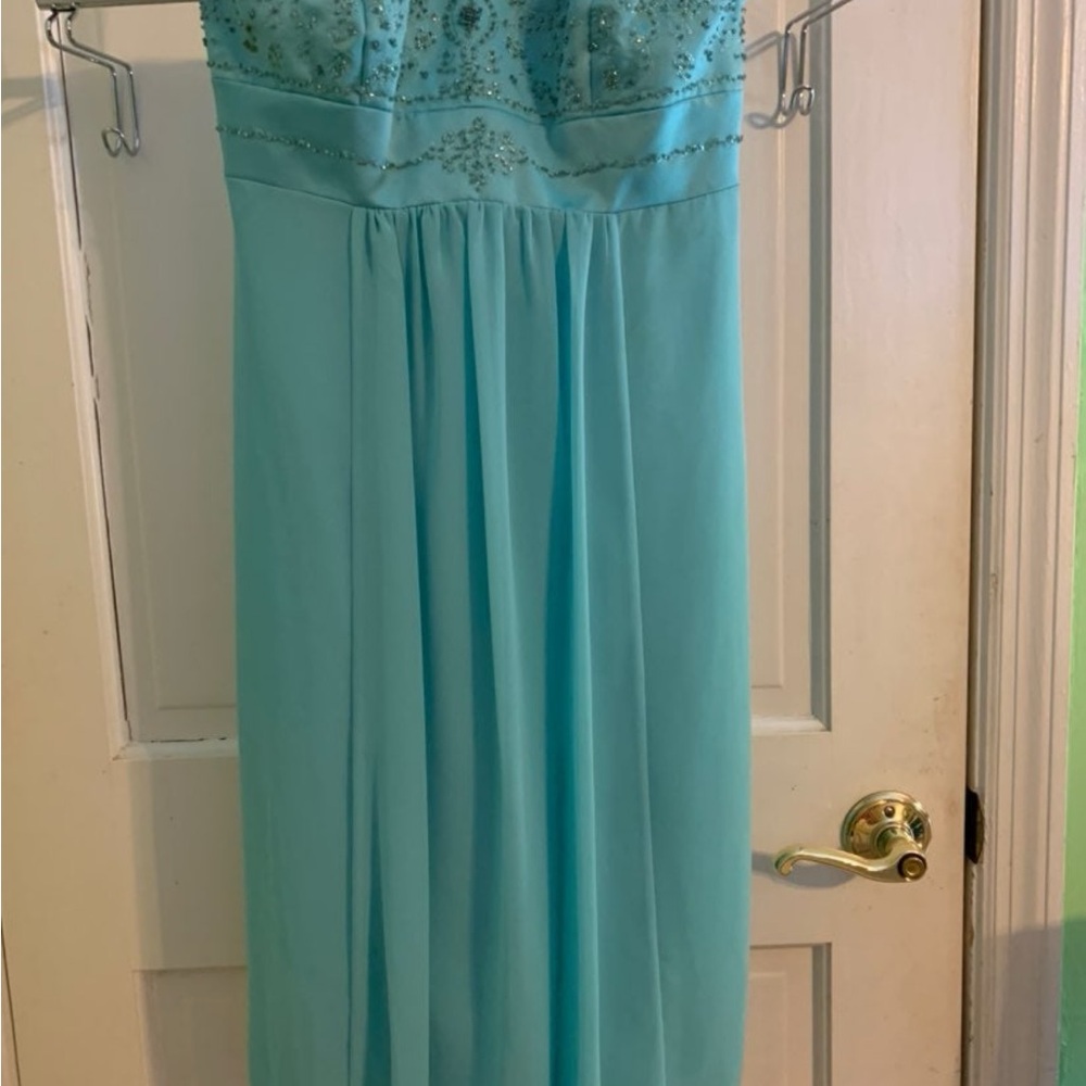 David's Bridal Turquoise Strapless Dress